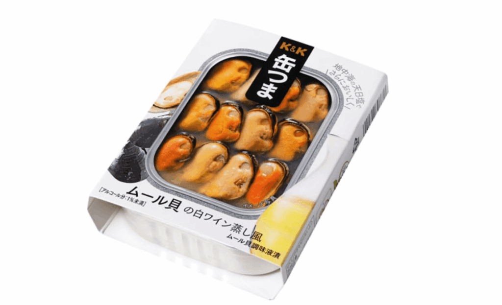 お取り寄せ缶詰③：缶つま ムール貝の白ワイン蒸し風（国分グループ本社）